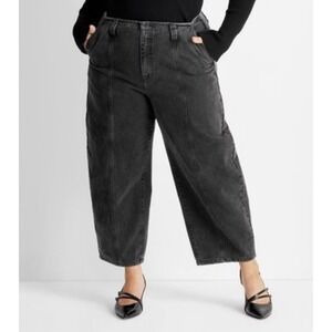 Future Collective Womens Barrel Leg‎ Jeans Black Wash High-rise Wide Leg Size 26